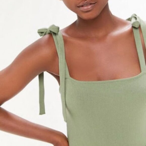 Urban Outfitters Erin Ribbed Tie Shoulder Jumpsuit Green Small - Picture 2 of 9
